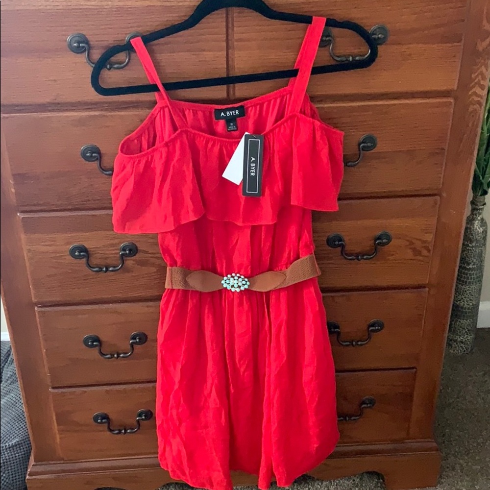 Off the shoulder red dress with belt